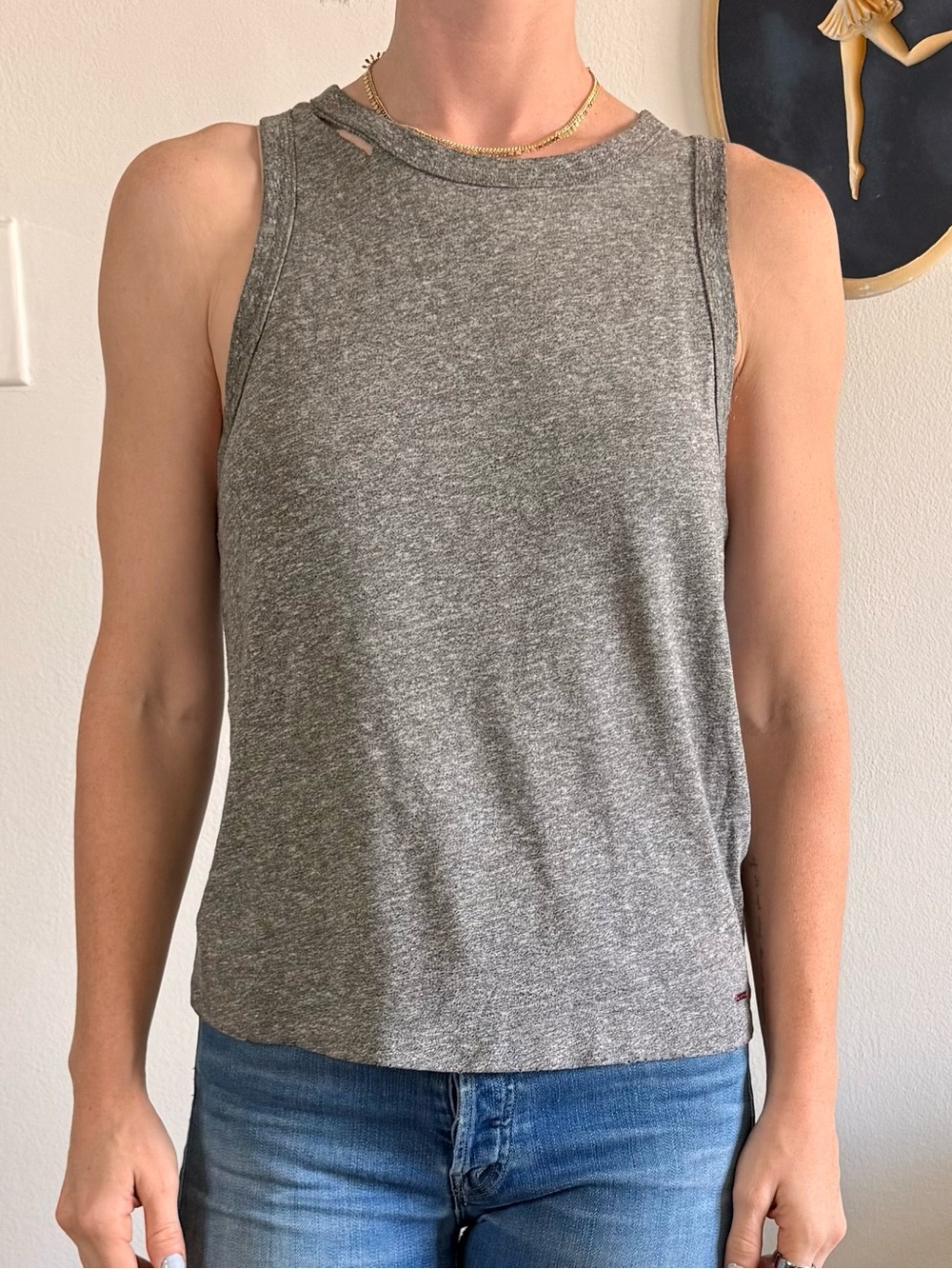 Women's Gray Sleeveless Distressed Tank Top